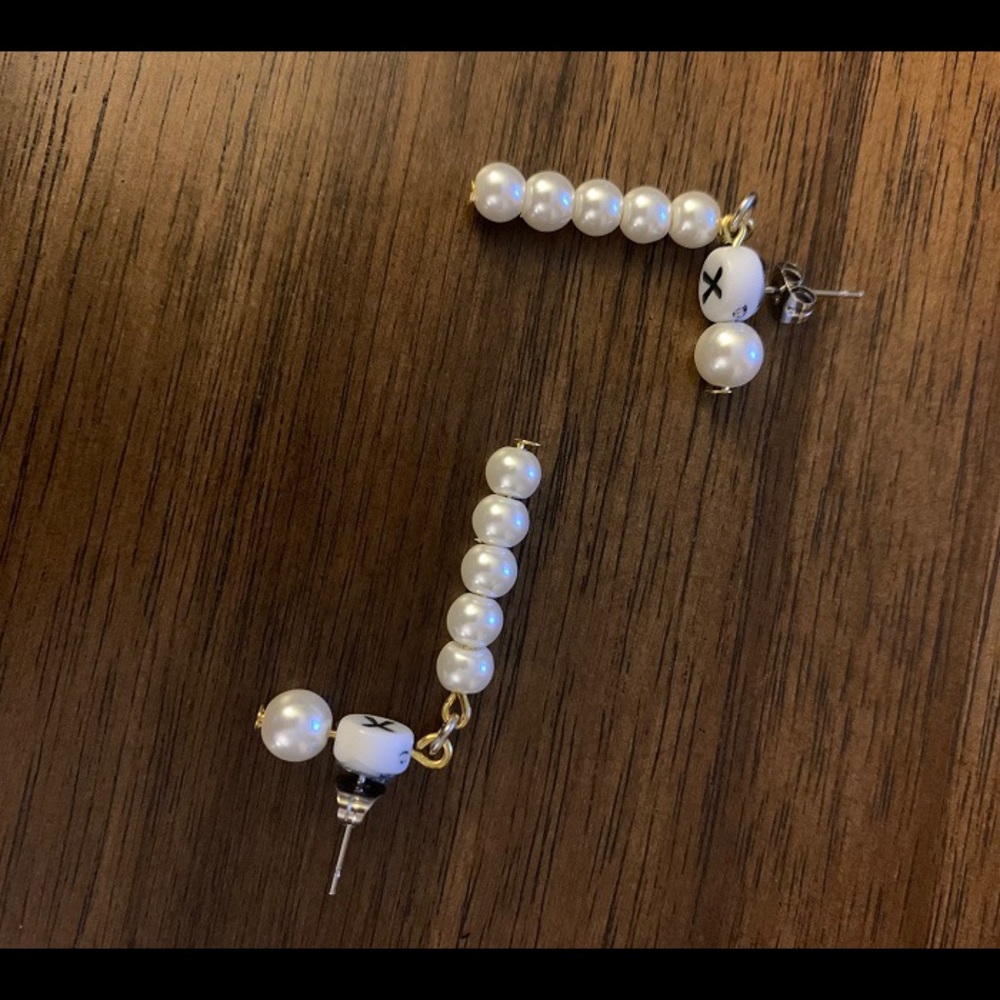 White Faux Pearl Stud Dangle Earrings